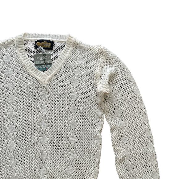 1970s Vintage Golden Touch Cream Fine Knit Sheer V-neck Sweater Size Small - Picture 2 of 4